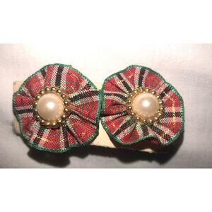 Plaid Ribbon Christmas Earrings Pierced Crafted Holiday Red Green Black Festive
